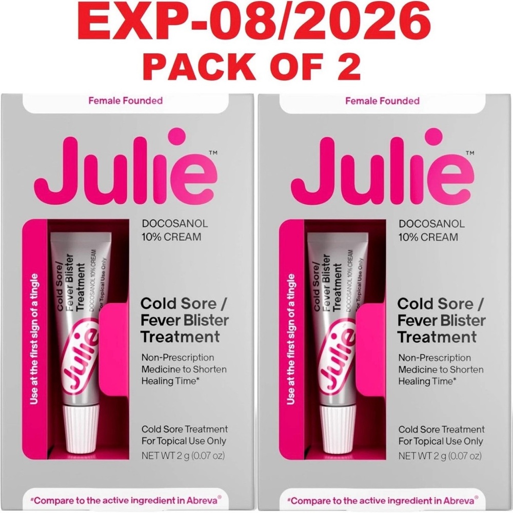 Julie Cold Sore / Fever Blister Treatment Cream - Pack of 2 - Pink & White